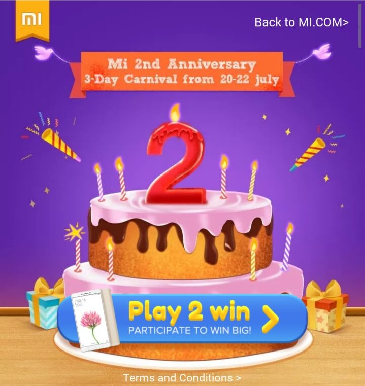(Loot)Mi 2nd Anniversary 3 Day Carnival– Rs 1 Flash Deals & Many Exciting Offers (20-22 July)