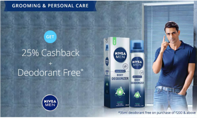 Paytm Nivea Exclusive Offer – Get Upto 45% off on Nivea Men’s Products + Extra 25% cashback + Free Deodorant