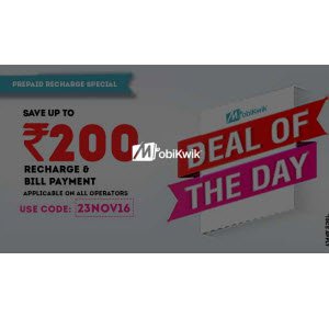 Get Rs. 200 Discount Coupon On Rs. 100 Prepaid Recharge - MobiKwik