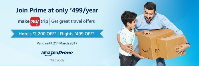 Amazon Prime MakeMyTrip Offer - Join Amazon Prime & Get Rs 2200 MMT Voucher Free & Flight Discount Voucher { No Minimum Booking }