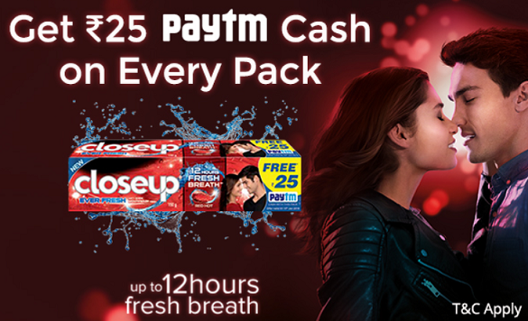 Closeup Paytm Offer - Get Free ₹ 25 Paytm Cash on Every Pack of Closeup