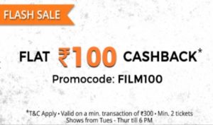 Paytm Movie Flash Sale Rs 100 Cashback offer