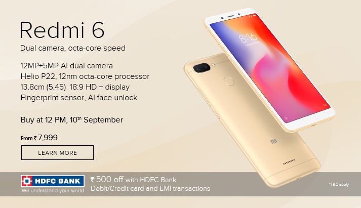 Redmi 6 next sale date 27th September 2018